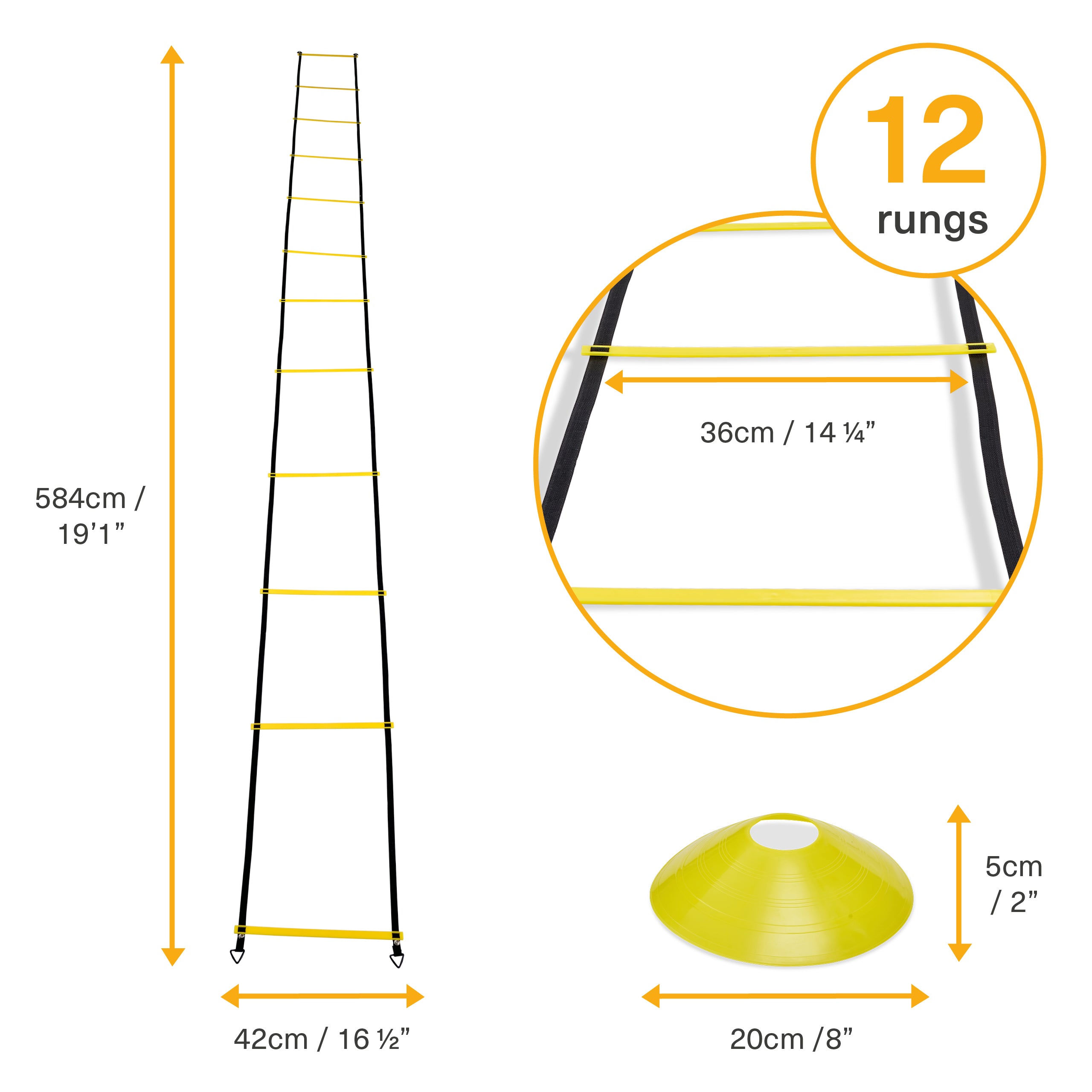 Agility ladder with online cones